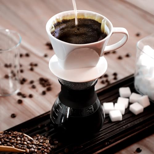 LHUKSGF Pour Over Ceramic - Coffee Dripper Ceramic Coffee Maker with 3 Holes Flat Bottom, Porcelain Slow Filter Cone for Travel, Camping, Office, Home, Coffee Maker Brew, White - My Kitchen Products