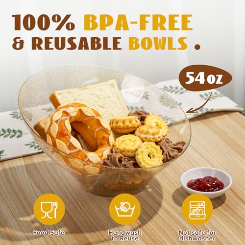 Liacere 16PCS Gold Plastic Serving Bowls - 54 OZ Angled Table Salad and Fruit Bowls Disposable for Chip & Candy - Ideal for Party & New Year - My Kitchen Products