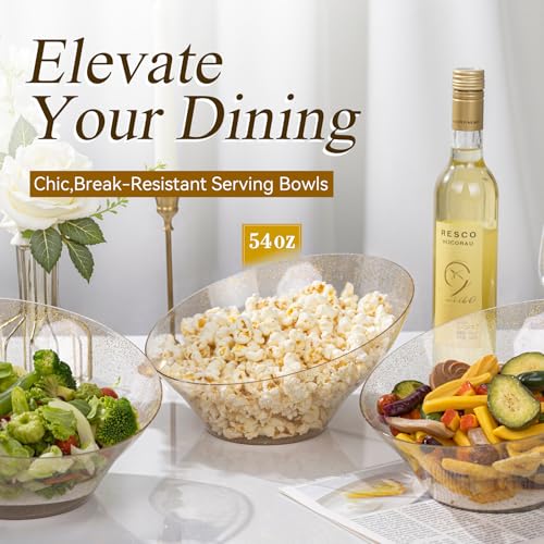 Liacere 16PCS Gold Plastic Serving Bowls - 54 OZ Angled Table Salad and Fruit Bowls Disposable for Chip & Candy - Ideal for Party & New Year - My Kitchen Products