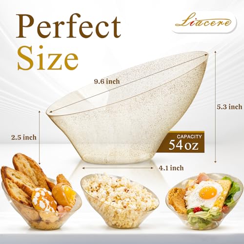 Liacere 16PCS Gold Plastic Serving Bowls - 54 OZ Angled Table Salad and Fruit Bowls Disposable for Chip & Candy - Ideal for Party & New Year - My Kitchen Products