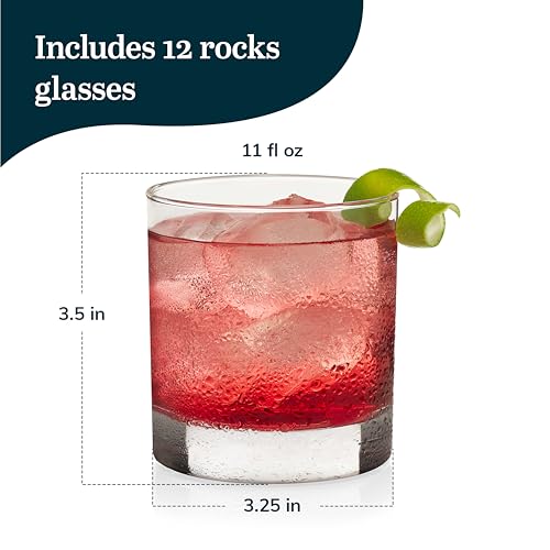Libbey 917CD Heavy Base Rocks Glasses Set of 12, Rocks Glass Cups Set with Simple Lines, Elegant Old Fashioned Glass for Whiskey,Cocktails and More - My Kitchen Products