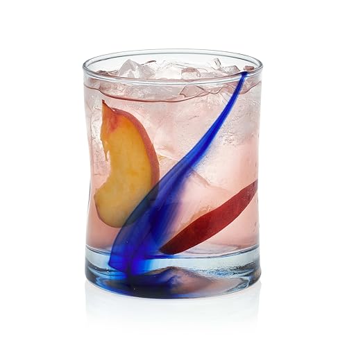 Libbey Blue Ribbon Rock Glasses Set, Artisan-Inspired Four-Dimple Shaped Glass