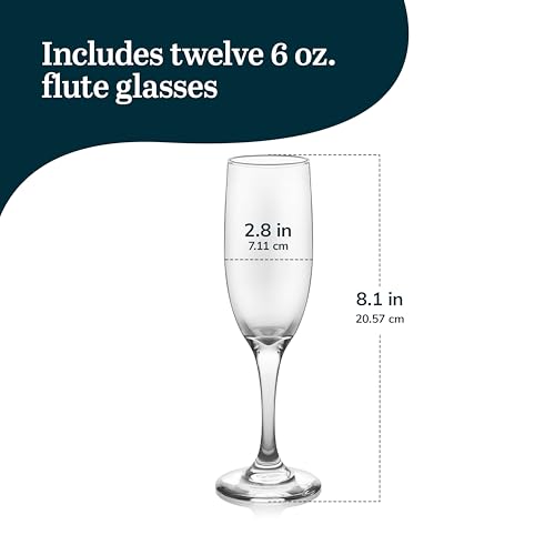 Libbey Catawba Champagne Flutes Set of 12 (6 oz), Elegant Stemmed Flute Glasses, Dishwasher Safe Sparkling Wine and Mimosa Glasses - My Kitchen Products