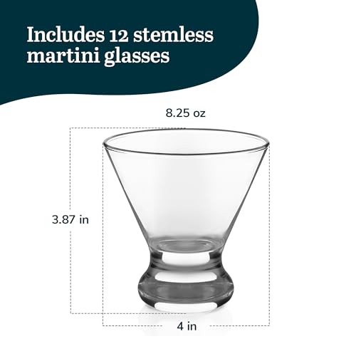 Libbey Cosmopolitan Stemless Martini Glasses Set Of 12, Dishwasher Safe Holiday Martini Glass, Lightweight Cocktail Glass Set for Wedding Party - My Kitchen Products