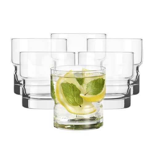Libbey Newton Double Old Fashioned Glasses Set of 6, Sleek, Stackable Short Drinking