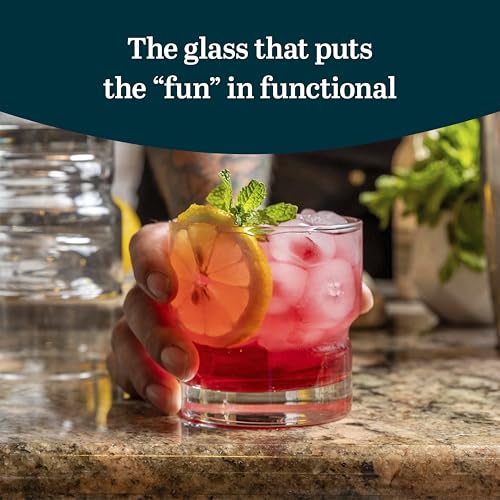Libbey Newton Double Old Fashioned Glasses Set of 6, Sleek, Stackable Short Drinking Glasses, Lowball Cocktail Glasses for Anniversaries, Holidays - My Kitchen Products