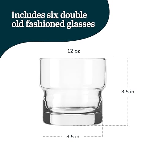 Libbey Newton Double Old Fashioned Glasses Set of 6, Sleek, Stackable Short Drinking Glasses, Lowball Cocktail Glasses for Anniversaries, Holidays - My Kitchen Products