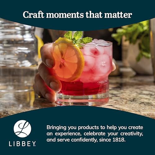 Libbey Newton Double Old Fashioned Glasses Set of 6, Sleek, Stackable Short Drinking Glasses, Lowball Cocktail Glasses for Anniversaries, Holidays - My Kitchen Products