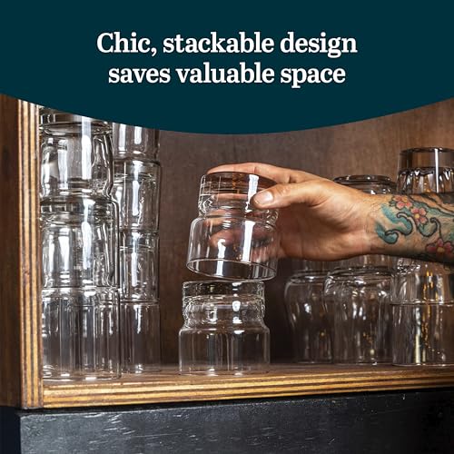 Libbey Newton Double Old Fashioned Glasses Set of 6, Sleek, Stackable Short Drinking Glasses, Lowball Cocktail Glasses for Anniversaries, Holidays - My Kitchen Products