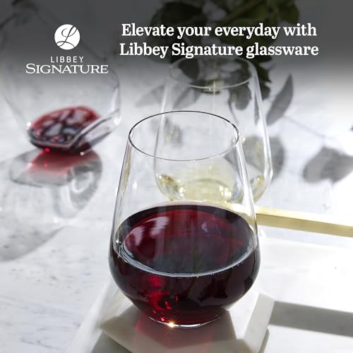 Libbey Signature Greenwich Stemless Wine Glasses Set of 6, Modern Wine Glasses for Red and White Wine, Ideal Stemless Wine Glass Set for All Occasions - My Kitchen Products