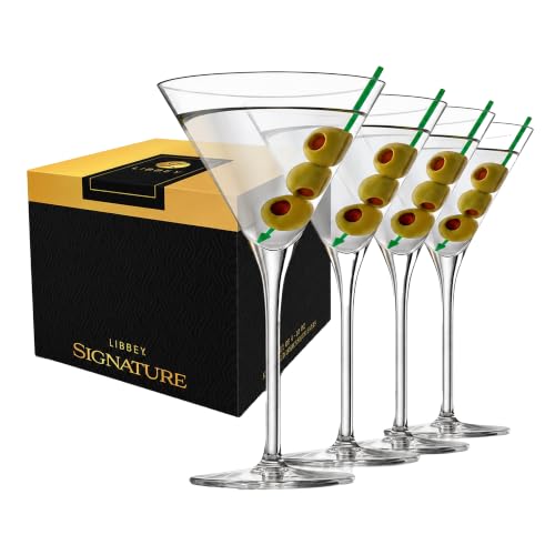 Libbey Signature Kentfield Martini Glasses Set of 4, 10 oz Lead-Free Clear Stemmed Cocktail