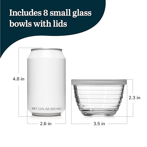 Libbey Small Glass Prep Bowls with Lids, Set of 8, 6.25 oz Small Bowls- Ideal for Leftovers, Meal Prep & Dips, Durable & Dishwasher Safe - My Kitchen Products