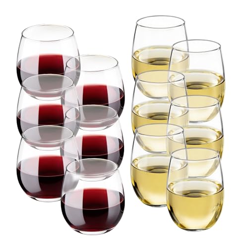 Libbey Stemless Wine Glasses Set of 12, Dishwasher Safe Set Of Wine Glasses, Perfect for Cocktails