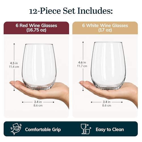 Libbey Stemless Wine Glasses Set of 12, Dishwasher Safe Set Of Wine Glasses, Perfect for Cocktails, Water, and Outdoor Glassware - My Kitchen Products