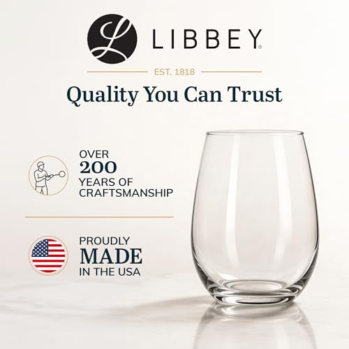 Libbey Stemless Wine Glasses Set of 12, Dishwasher Safe Set Of Wine Glasses, Perfect for Cocktails, Water, and Outdoor Glassware - My Kitchen Products