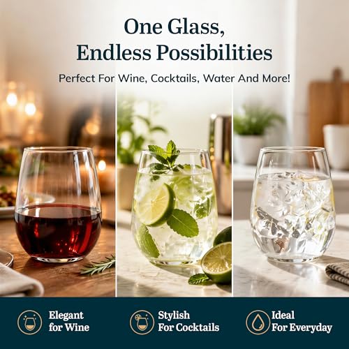 Libbey Stemless Wine Glasses Set of 12, Dishwasher Safe Set Of Wine Glasses, Perfect for Cocktails, Water, and Outdoor Glassware - My Kitchen Products