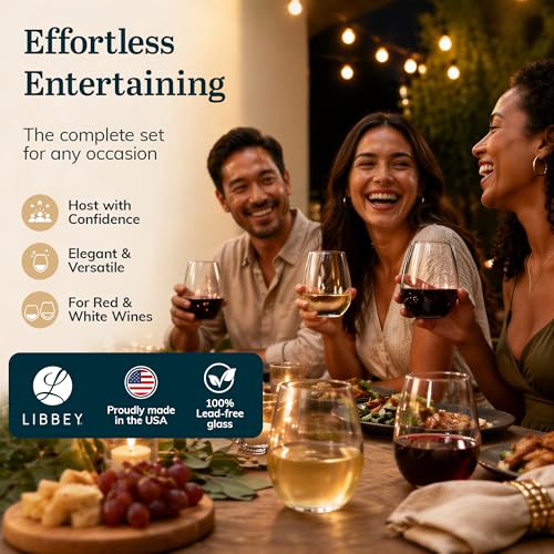 Libbey Stemless Wine Glasses Set of 12, Dishwasher Safe Set Of Wine Glasses, Perfect for Cocktails, Water, and Outdoor Glassware - My Kitchen Products