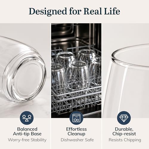 Libbey Stemless Wine Glasses Set of 12, Dishwasher Safe Set Of Wine Glasses, Perfect for Cocktails, Water, and Outdoor Glassware - My Kitchen Products