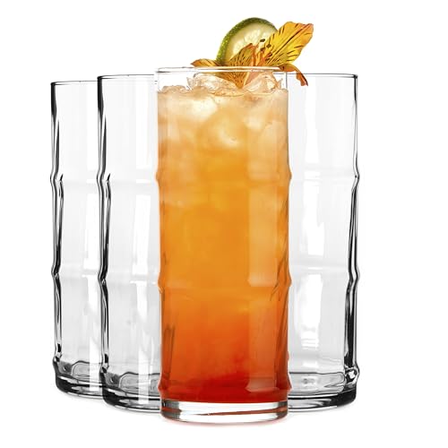 Libbey Tiki Bamboo Highball Drinking Glasses Set of 4, Iconic 16 Oz Tall Cocktail
