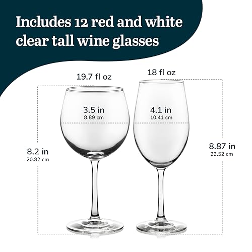 Libbey Vineyard Reserve Wine Glass Set of 12, Red and White Clear Wine Glasses, Merlot, Bordeaux, Chardonnay Gifts, Lead-Free Stemware Glasses - My Kitchen Products