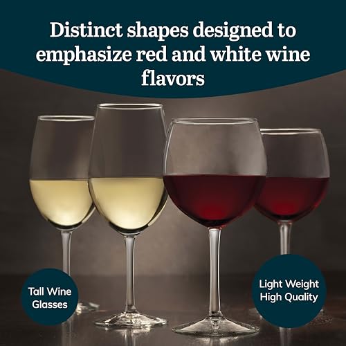 Libbey Vineyard Reserve Wine Glass Set of 12, Red and White Clear Wine Glasses, Merlot, Bordeaux, Chardonnay Gifts, Lead-Free Stemware Glasses - My Kitchen Products
