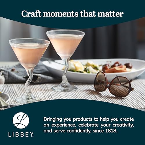 Libbey Z- Stem Martini Glasses Set of 4, Quirky, Twisted Martini Cup Set, Tall Cocktail Glasses Set for Bachelorette, Housewarming, Parties and More - My Kitchen Products