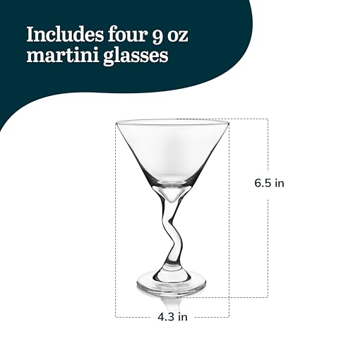 Libbey Z- Stem Martini Glasses Set of 4, Quirky, Twisted Martini Cup Set, Tall Cocktail Glasses Set for Bachelorette, Housewarming, Parties and More - My Kitchen Products