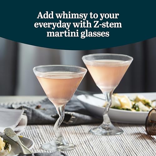 Libbey Z- Stem Martini Glasses Set of 4, Quirky, Twisted Martini Cup Set, Tall Cocktail Glasses Set for Bachelorette, Housewarming, Parties and More - My Kitchen Products