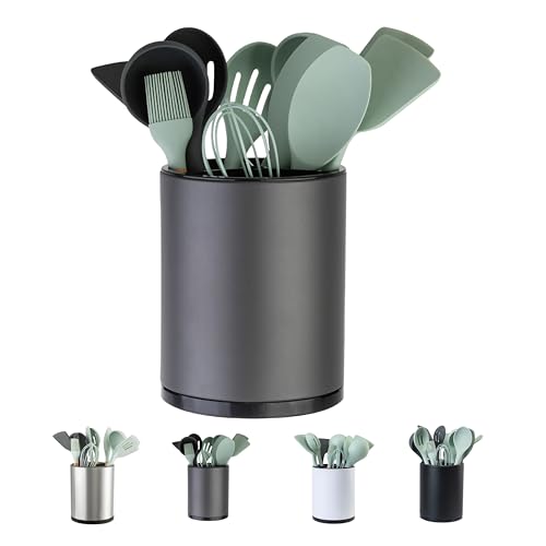 LIBODOUR Kitchen Utensil Holder Extra Large 360°Rotating For Counter Organizer Stainless Steel Storage Cooking Silverware