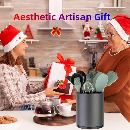 LIBODOUR Kitchen Utensil Holder Extra Large 360°Rotating For Counter Organizer Stainless Steel Storage Cooking Silverware Caddy 3 Compartment Flatware Spoon Spatula Tool Cutlery Container(Grey) - My Kitchen Products