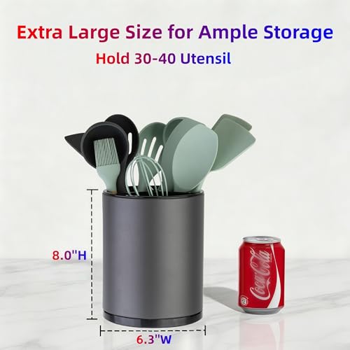 LIBODOUR Kitchen Utensil Holder Extra Large 360°Rotating For Counter Organizer Stainless Steel Storage Cooking Silverware Caddy 3 Compartment Flatware Spoon Spatula Tool Cutlery Container(Grey) - My Kitchen Products