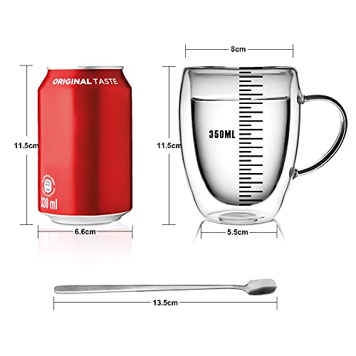 LIBWYS 6 Pack Double Walled Coffee Cups Glasses Mugs, 12oz Espresso Cappuccino Latte Tea Cups with Handle, Heat Resistant Borosilicate Clear Glasses 350ml - My Kitchen Products