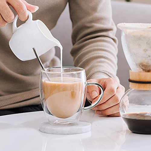 LIBWYS 6 Pack Double Walled Coffee Cups Glasses Mugs, 12oz Espresso Cappuccino Latte Tea Cups with Handle, Heat Resistant Borosilicate Clear Glasses 350ml - My Kitchen Products