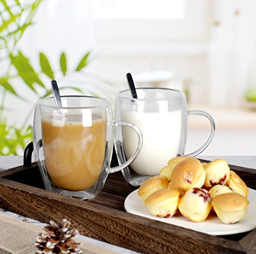 LIBWYS 6 Pack Double Walled Coffee Cups Glasses Mugs, 12oz Espresso Cappuccino Latte Tea Cups with Handle, Heat Resistant Borosilicate Clear Glasses 350ml - My Kitchen Products