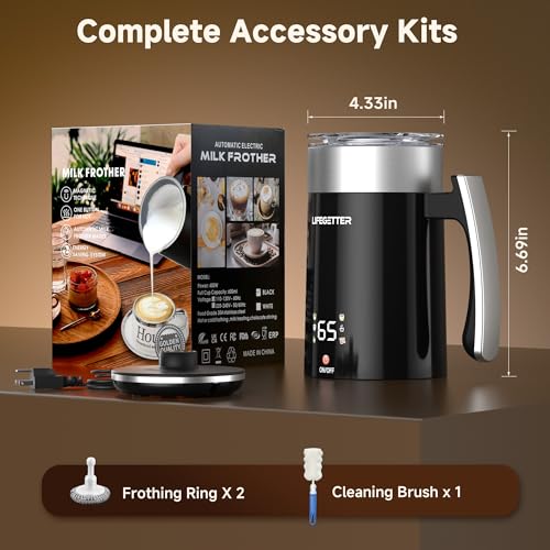LIFEGETTER Milk Frother and Steamer 6-in-1 Electric Milk Frother 420ml/14.2oz Automatic Hot and Cold Foam Maker with Temp Contro Milk Warmer for Latte Cappuccino Macchiato Hot Chocolate Yogurt - My Kitchen Products