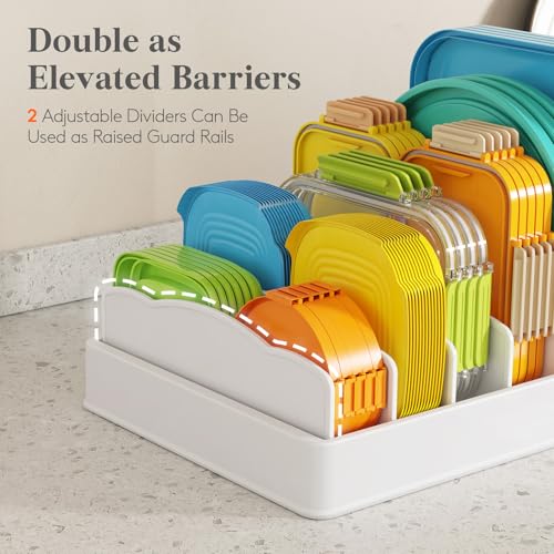 Lifewit Kitchen Cabinet Organizer for Food Contanier Lid, Lid Holder with 6 Adjustable Dividers & 7 Sections for Pantry Organizers and Storage, Home Drawer Organization, Large, 13" x 10" - My Kitchen Products