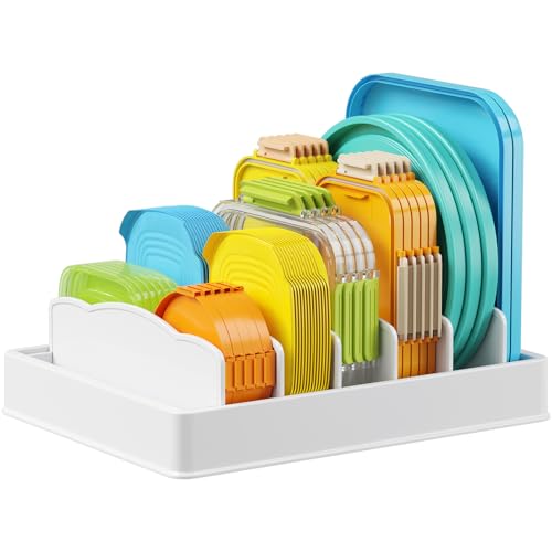 Lifewit Kitchen Cabinet Organizer for Food Contanier Lid, Lid Holder with 6 Adjustable Dividers & 7 Sections for Pantry Organizers and Storage, Home Drawer Organization, Large, 13" x 10" - My Kitchen Products