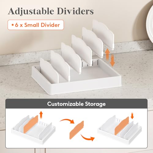 Lifewit Kitchen Cabinet Organizer for Food Contanier Lid, Lid Holder with 6 Adjustable Dividers & 7 Sections for Pantry Organizers and Storage, Home Drawer Organization, Large, 13" x 10" - My Kitchen Products