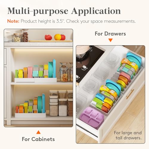 Lifewit Kitchen Cabinet Organizer for Food Contanier Lid, Lid Holder with 6 Adjustable Dividers & 7 Sections for Pantry Organizers and Storage, Home Drawer Organization, Large, 13" x 10" - My Kitchen Products