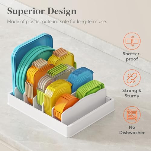 Lifewit Kitchen Cabinet Organizer for Food Contanier Lid, Lid Holder with 6 Adjustable Dividers & 7 Sections for Pantry Organizers and Storage, Home Drawer Organization, Large, 13" x 10" - My Kitchen Products
