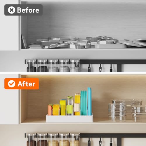 Lifewit Kitchen Cabinet Organizer for Food Contanier Lid, Lid Holder with 6 Adjustable Dividers & 7 Sections for Pantry Organizers and Storage, Home Drawer Organization, Large, 13" x 10" - My Kitchen Products