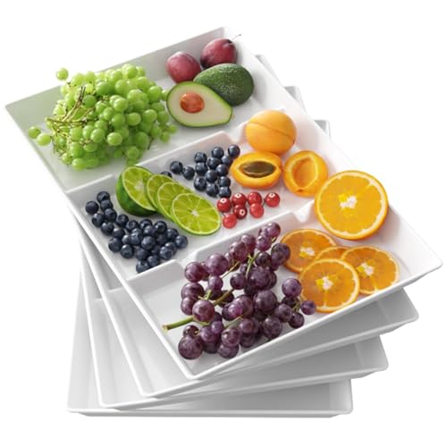 Lifewit Serving Tray Divided for Party Supplies, 4 PCS 15" x 10" Plastic Platters for Serving