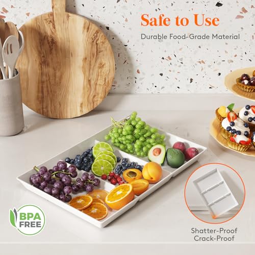 Lifewit Serving Tray Divided for Party Supplies, 4 PCS 15" x 10" Plastic Platters for Serving Food, White Reusable Tray for Veggie, Snack, Fruit, Cookies, Desserts in Kitchen/Pantry - My Kitchen Products