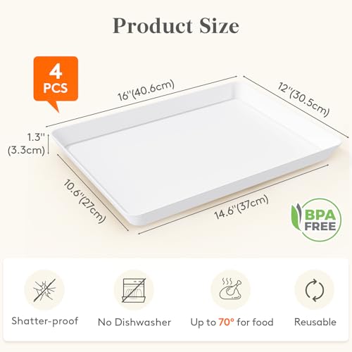Lifewit Serving Tray for Party Supplies, Reusable Serving Platter for Catering, Snack, Fruit, Charcuterie, Appetizer, Plastic Food Trays, Hosting Essentials, BPA Free, 4 Pcs, Extra Large(16" x 12") - My Kitchen Products