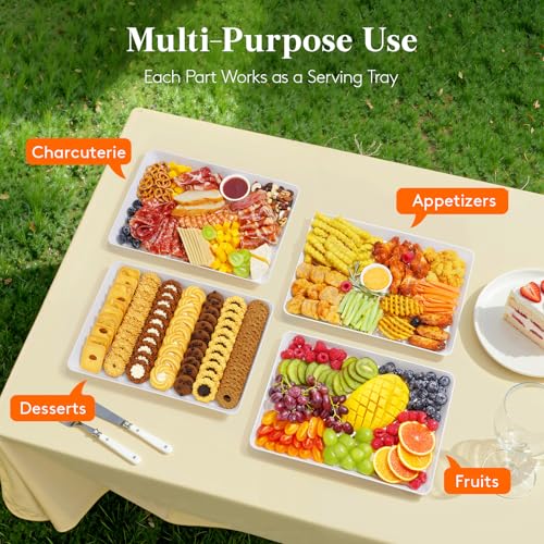 Lifewit Serving Tray for Party Supplies, Reusable Serving Platter for Catering, Snack, Fruit, Charcuterie, Appetizer, Plastic Food Trays, Hosting Essentials, BPA Free, 4 Pcs, Extra Large(16" x 12") - My Kitchen Products
