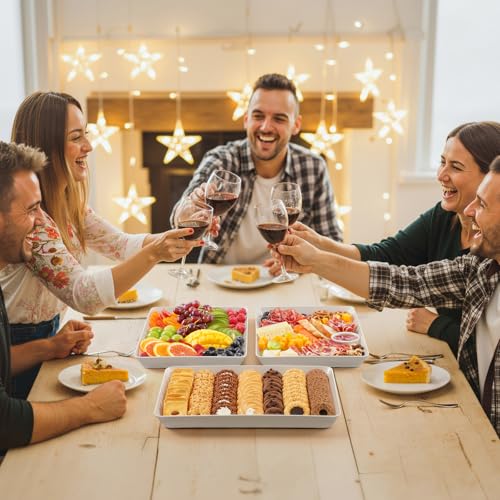 Lifewit Serving Tray for Party Supplies, Reusable Serving Platter for Catering, Snack, Fruit, Charcuterie, Appetizer, Plastic Food Trays, Hosting Essentials, BPA Free, 4 Pcs, Extra Large(16" x 12") - My Kitchen Products
