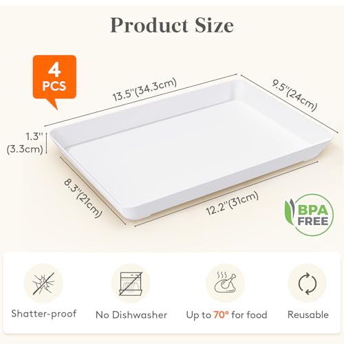 Lifewit Serving Tray for Party Supplies, Reusable Serving Platter for Catering, Snack, Fruit, Charcuterie, Appetizer, Plastic Food Trays, Hosting Essentials, BPA Free, White, 4 Pcs - My Kitchen Products