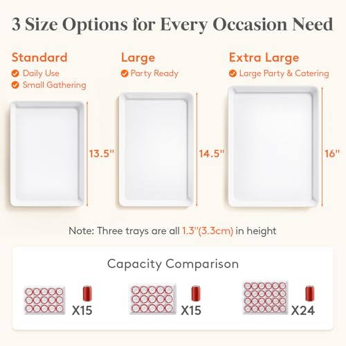 Lifewit Serving Tray for Party Supplies, Reusable Serving Platter for Catering, Snack, Fruit, Charcuterie, Appetizer, Plastic Food Trays, Hosting Essentials, BPA Free, White, 4 Pcs - My Kitchen Products