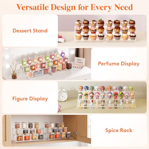 Lifewit Spice Rack, Perfume Cologne Organizer, Cupcake Stand, Tool-Free Assembly, Display Riser Shelf, Seasoning Figurine Makeup Holder, Room Decor, Kitchen Cabinet Storage, Clear, 12in-3 Tier, 1 Pcs - My Kitchen Products