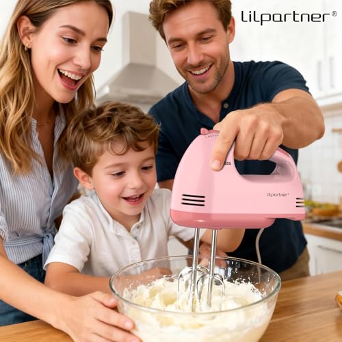 LILPARTNER Hand Mixer Electric, Small Food Mixer 7 Speeds Handheld Blender, 304 *(2* Beater, 2*Dough Hook) Kitchen Blender for Cream, Cookies, Dishwasher Safe - My Kitchen Products